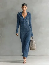 SC Long Sleeve Hooded Knits Maxi Dress GMYS-XY6037
