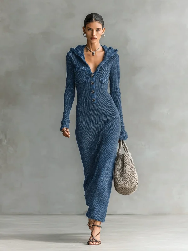 SC Long Sleeve Hooded Knits Maxi Dress GMYS-XY6037