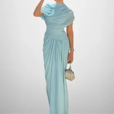 SC Plus Size Solid Color Ruched Slim Maxi Dress GHMF-29496