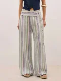 SC Stripe Printed Tie Up Wide Leg Pants GMYS-WL260704