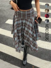 SC Plaid Printed Irregular Mid-skirts GSRX-1033
