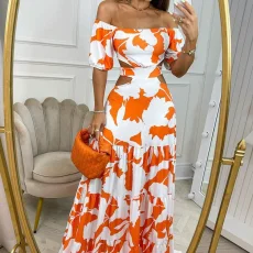 SC Plus Size Printed Short Sleeve Tie Up Maxi Dress GHMF-8157