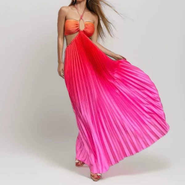 SC Plus Size Hollow Out Gradient Halterneck Maxi Dress GHMF-29040