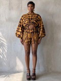 SC Printed Lantern Sleeve Two Piece Shorts Set GQLK-6610