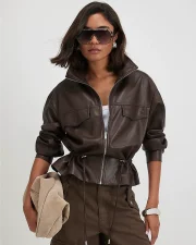 SC Long Sleeve Zipper Leather Jackets GXBQ-81356