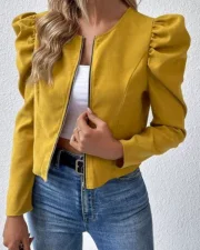 SC Plus Size Solid Color Puff Sleeve Coat GLXY-24-4818