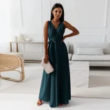 SC Tie Up V Neck Sleeveless Maxi Dress GMYS-LWZ0175