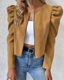 SC Plus Size Solid Color Puff Sleeve Coat GLXY-24-4818