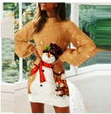SC Christmas Slim Lantern Sleeve Mini Dress GLXY-0826
