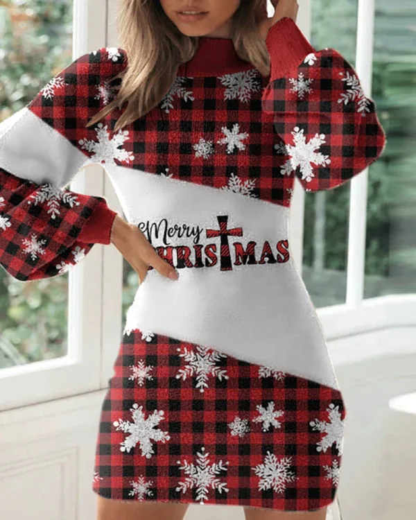 SC Christmas Slim Lantern Sleeve Mini Dress GLXY-0826