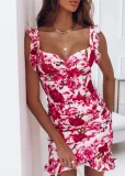 SC Printed V Neck Ruffles Sling Mini Dress GMYS-LWZ0071