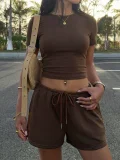 SC Solid Color Short Sleeve Tep Two Piece Short Set GMYS-JQ69088