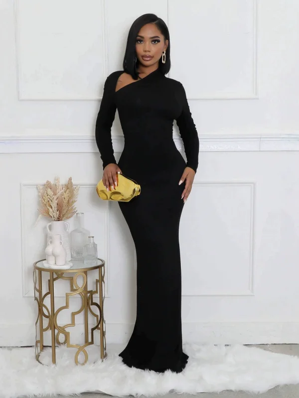 SC Solid Color Long Sleeve Slim Maxi Dress SFY-2824