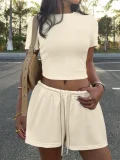 SC Solid Color Short Sleeve Tep Two Piece Short Set GMYS-JQ69088