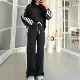 SC Long Sleeve Color Block Wide Leg Two Piece Pants Set HNIF-SR019