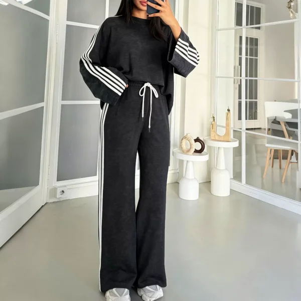 SC Long Sleeve Color Block Wide Leg Two Piece Pants Set HNIF-SR019