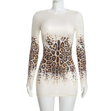 SC Leopard Printed Long Sleeve Mini Dress GDSF-J26DS472