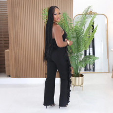 SC V Neck Solid Color Halterneck Jumpsuit CYA-902559