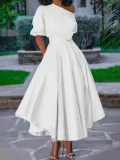 SC Slash Shoulder Tie Up Irregular Maxi Dress SFY-2820