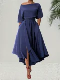 SC Slash Shoulder Tie Up Irregular Maxi Dress SFY-2820