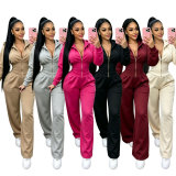 SC Solid Color Zipper Hooded Jumpsuit GTGE-MH1062