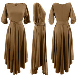 SC Slash Shoulder Tie Up Irregular Maxi Dress SFY-2820