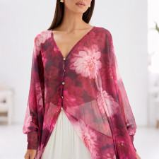 SC Printed V Neck Lantern Sleeve Top GDSF-Q26TP232
