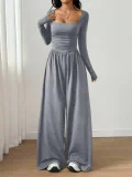 SC Long Sleeve Square Neck Solid Jumpsuit GMYS-JQ69091