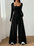 SC Long Sleeve Square Neck Solid Jumpsuit GMYS-JQ69091