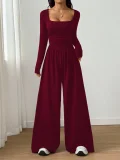 SC Long Sleeve Square Neck Solid Jumpsuit GMYS-JQ69091