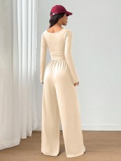 SC Long Sleeve Square Neck Solid Jumpsuit GMYS-JQ69091