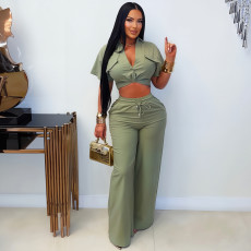 SC Solid Color Short Sleeve Two Piece Pants Set BY-7835