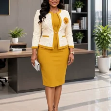 SC Plus Size Contrast Color Coats Two Piece Skirt Set GMLF-3392