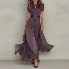 SC Plus Size V Neck Ruffles Short Sleeve Maxi Dress GQLK-1834