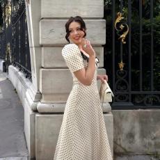 SC Polka Dot Printed Square Neck Maxi Dress GAXB-A738DS
