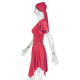 SC V Neck Solid Color Two Piece Skirts Set(With Headscarf) GJYO-JSD711988