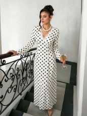 SC Polka Dot Printed Lace Edge Maxi Dress GAXB-W676DS