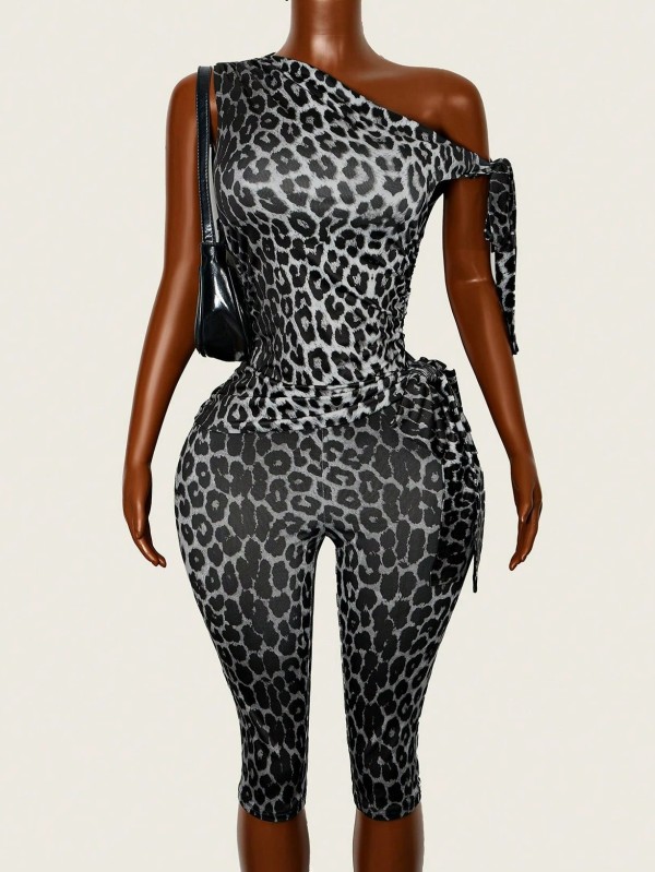 SC Slash Shoulder Leopard Printed Jumpsuit GAXB-W589JP
