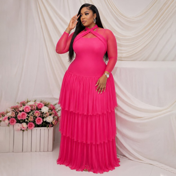 SC Plus Size Solid Color Long Sleeve Maxi Dress NNWF-8211
