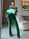 SC Contrast Color Short Sleeve Two Piece Pants Set SH-391701
