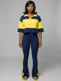 SC Contrast Color Short Sleeve Two Piece Pants Set SH-391701