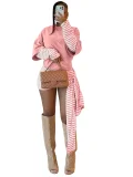 SC Long Sleeve Stripe Patchwork Two Piece Short Set CH-26053