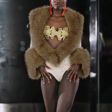 SC Deep V Neck Fur Patchwork Bodysuit GDSF-Q26BS256
