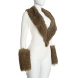SC Deep V Neck Fur Patchwork Bodysuit GDSF-Q26BS256