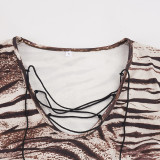 SC U Neck Tie Up Animal Print Bodysuit GPKJ-MR52580
