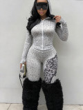 SC Leopard Printed Hoodies Two Piece Pants Set YWXS-K26L3058