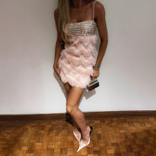 SC Backless Fur Sequin Sling Mini Dress XEF-K6D19836A