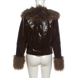 SC Long Sleeve Fur Neck Patchwork Leather Coats XEF-K6C14989A