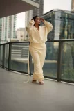 SC Fleece-lined Solid Color Coat Two Piece Pants Set CM-61019