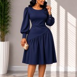 SC Plus Size Solid Color Irregular Midi Dress GATE-655